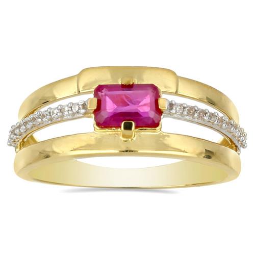 14K GOLD REAL GLASS FILLED RUBY GEMSTONE CLASSIC RING